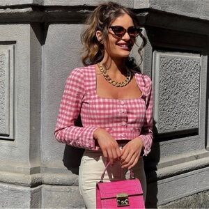 Zara Pink Checkered Women's Blazer
